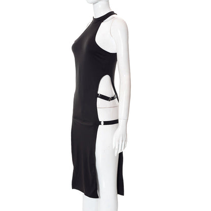 Sleeveless Hollow Side Slit High Waist Women&