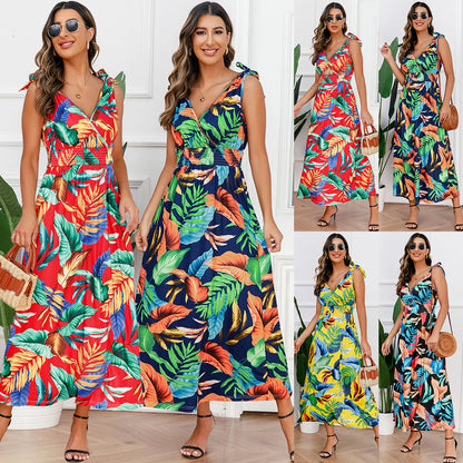Hawaiian Beach Dress Summer Print Long Skirt Women&