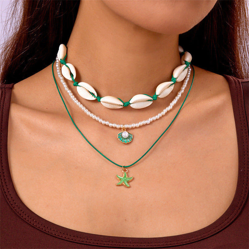 starfish necklace pearl multi-layer stacking necklace