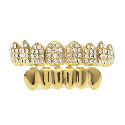 Hip-hop diamond-encrusted and gold-plated teeth grillz