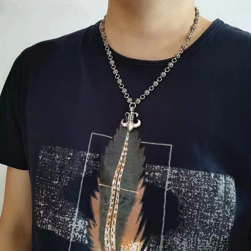 Retro personalized anchor scout flower pendant cross chain necklace