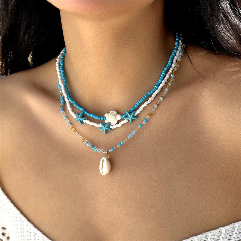 starfish necklace pearl multi-layer stacking necklace