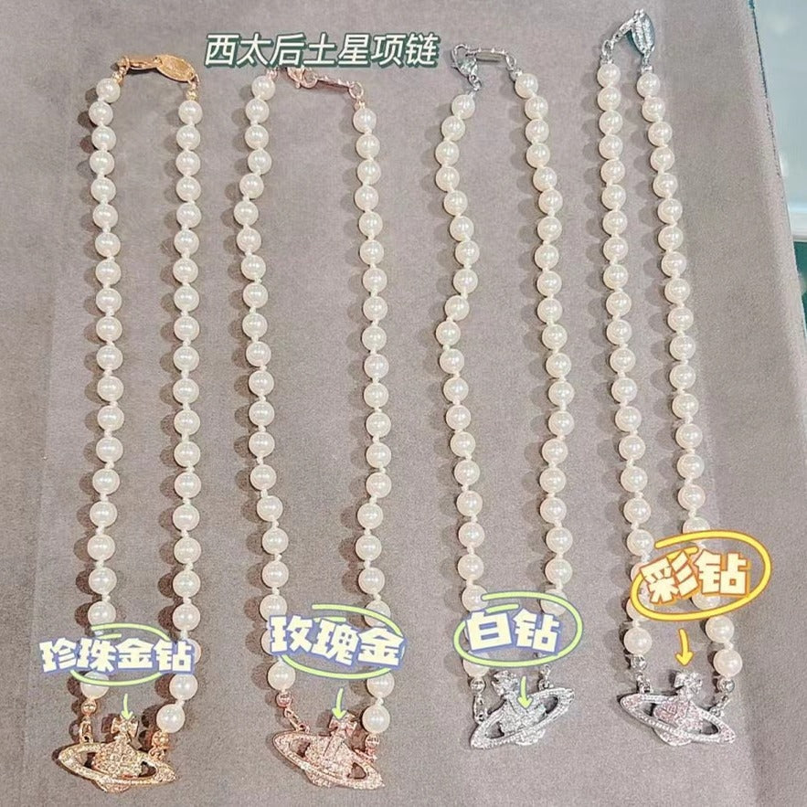 Brooch pearl necklace women&