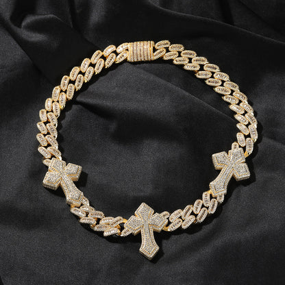 mens gold cross cuban link chain necklace