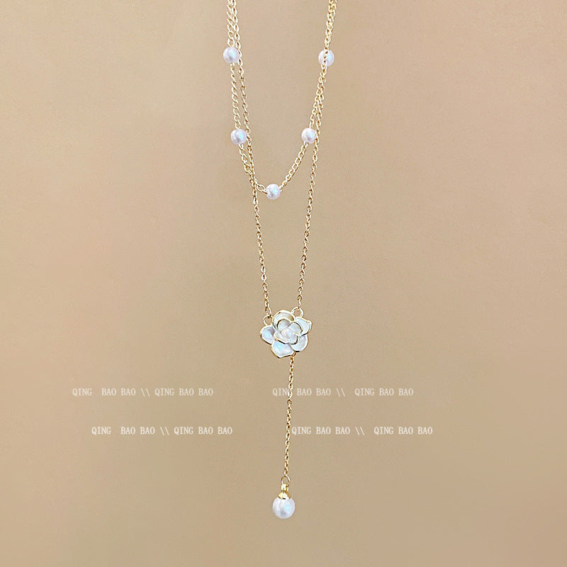 Titanium steel pearl clavicle necklace