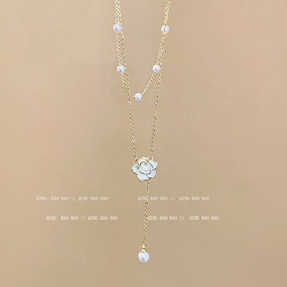Titanium steel pearl clavicle necklace