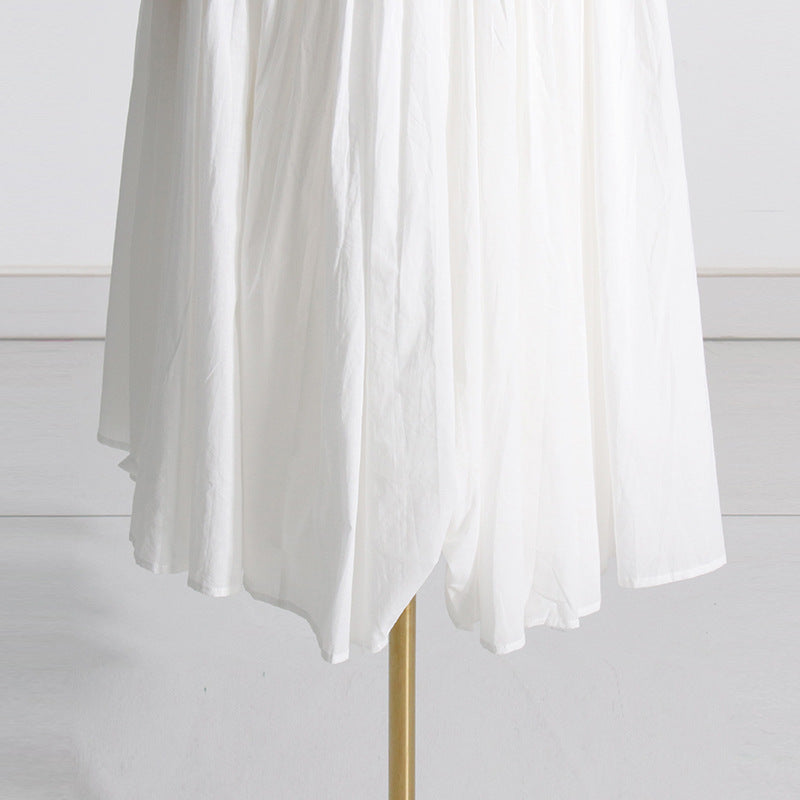 Pleated suspender long solid color full skirt dress