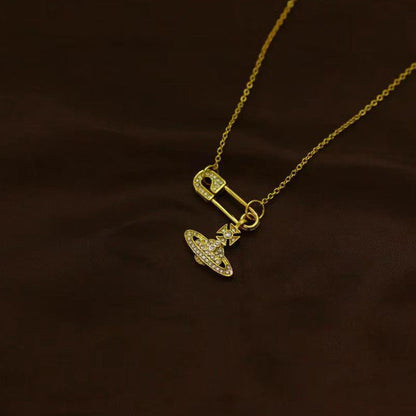 Brooch pearl necklace women&