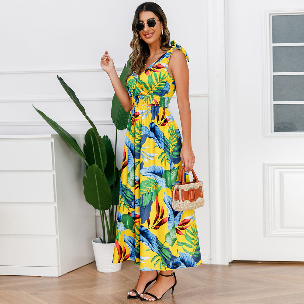 Hawaiian Beach Dress Summer Print Long Skirt Women&