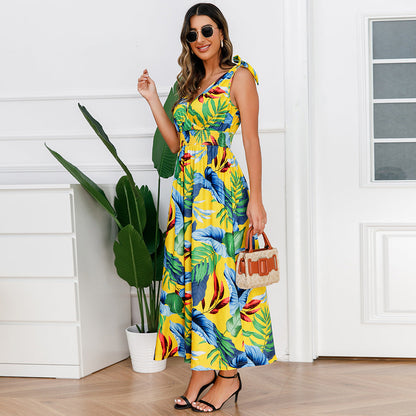Hawaiian Beach Dress Summer Print Long Skirt Women&