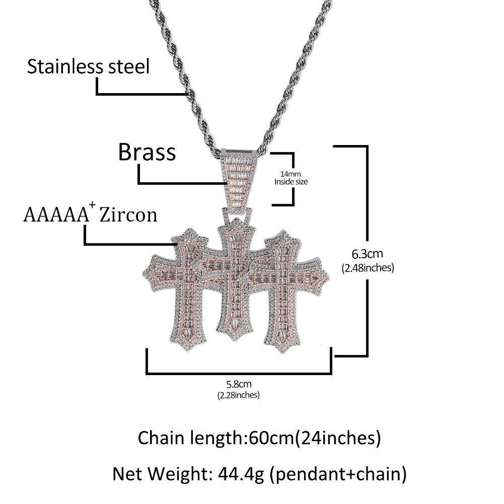 Hip-hop square zircon cross diamond-studded pendant