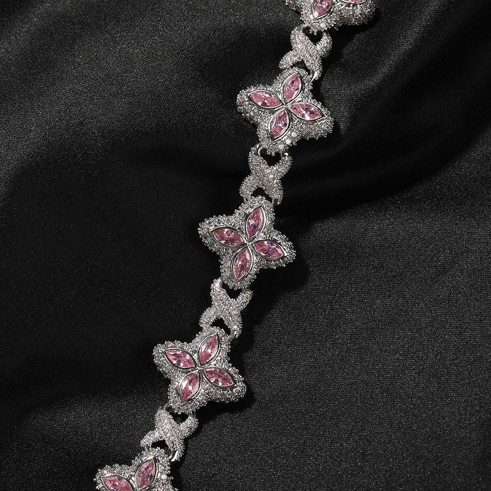 Hip-hop zircon colored infinite four-leaf clover bracelet