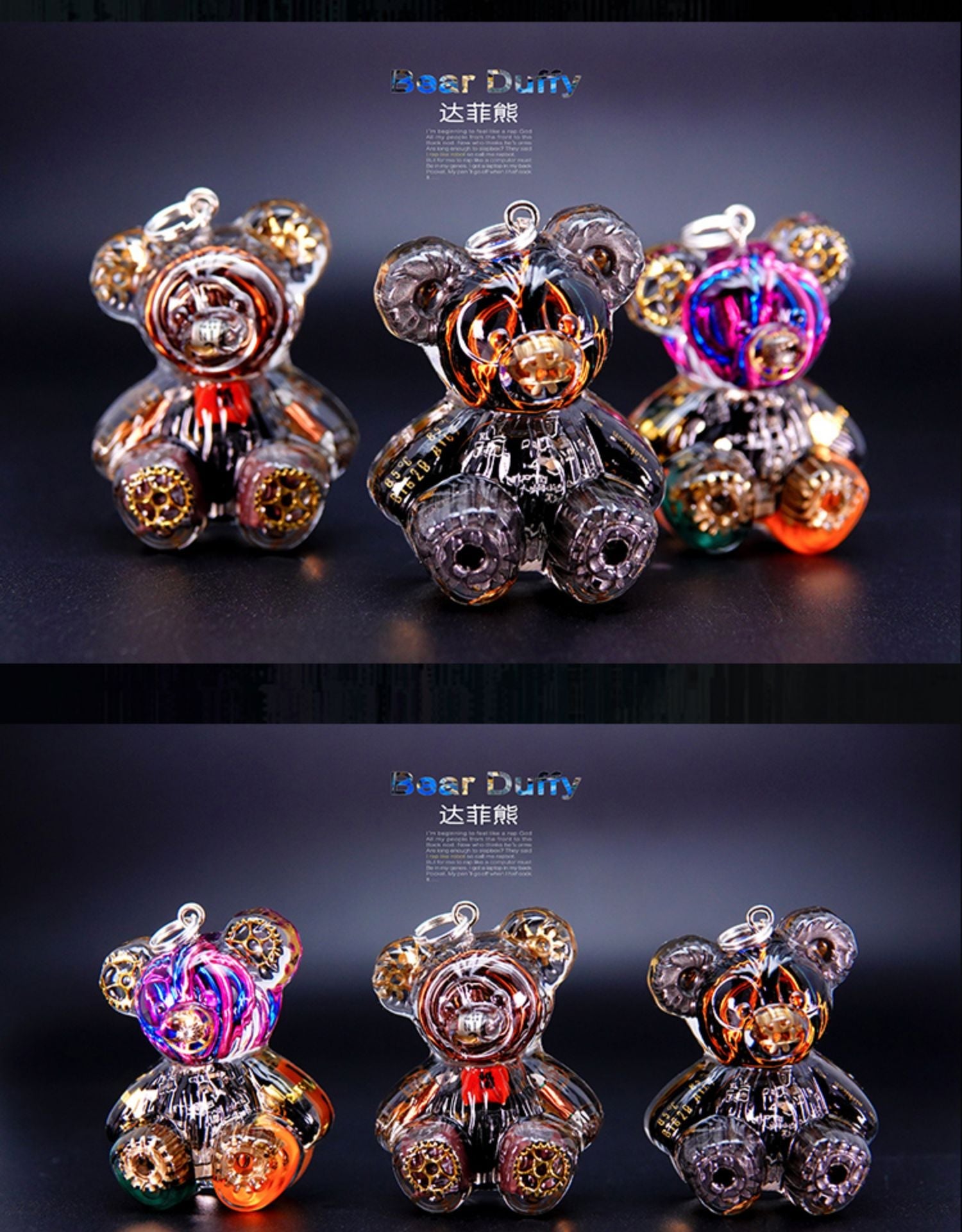 Creative Cyberpunk Duffy Bear Couple Necklace Sweatshirt Pendant