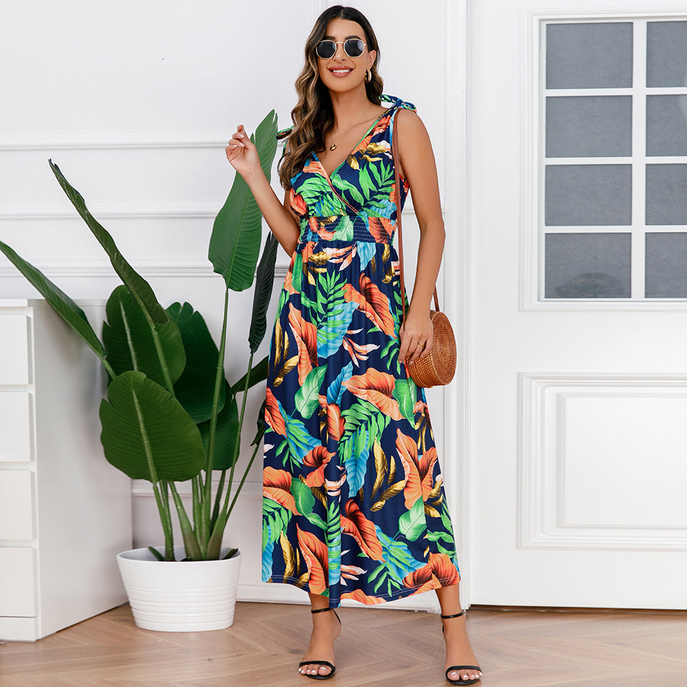 Hawaiian Beach Dress Summer Print Long Skirt Women&