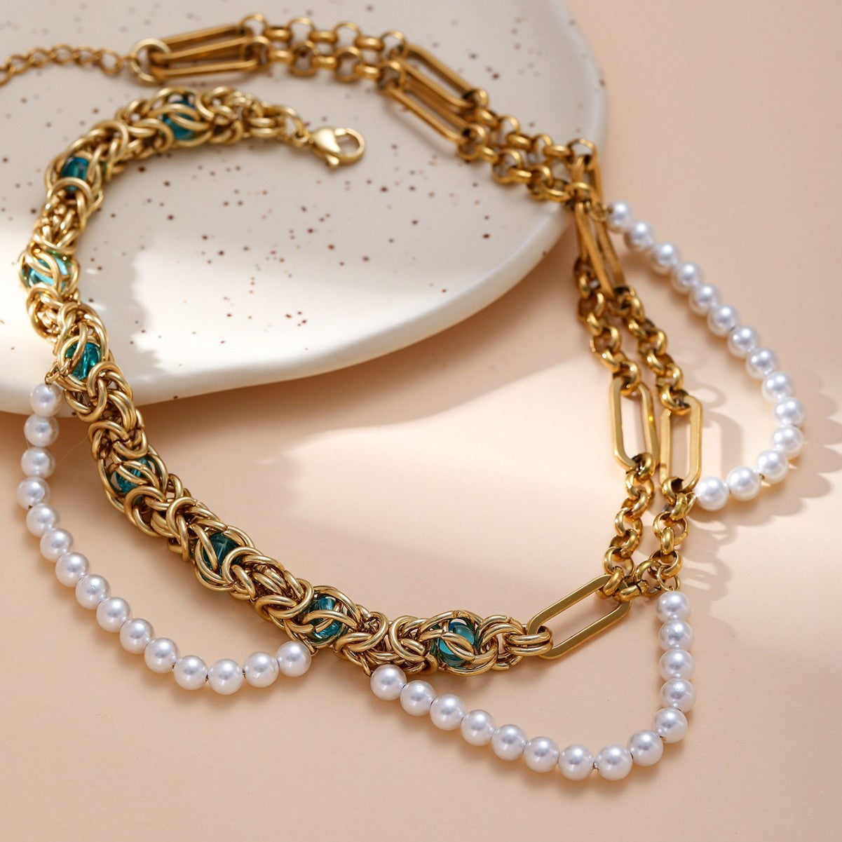 Double-layer pearl gold necklace
