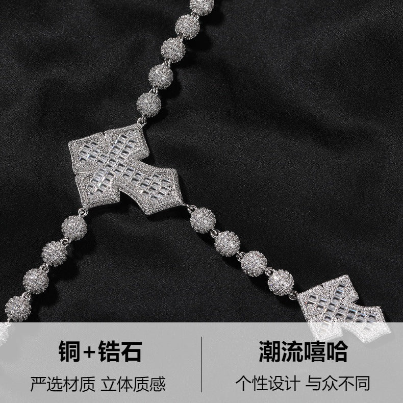 moissanite chain round bead cross necklace