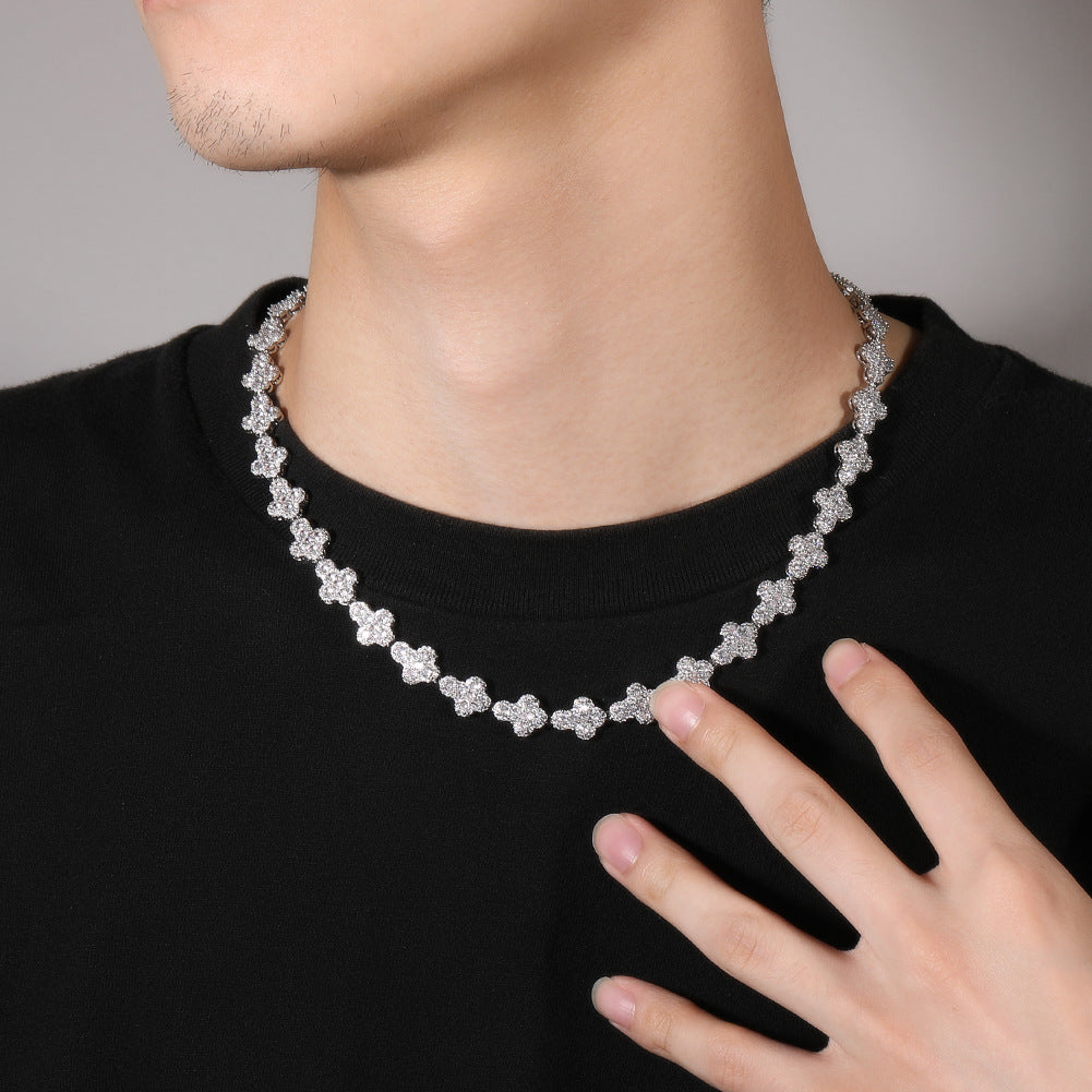 mens gold cross moissanite chain necklace