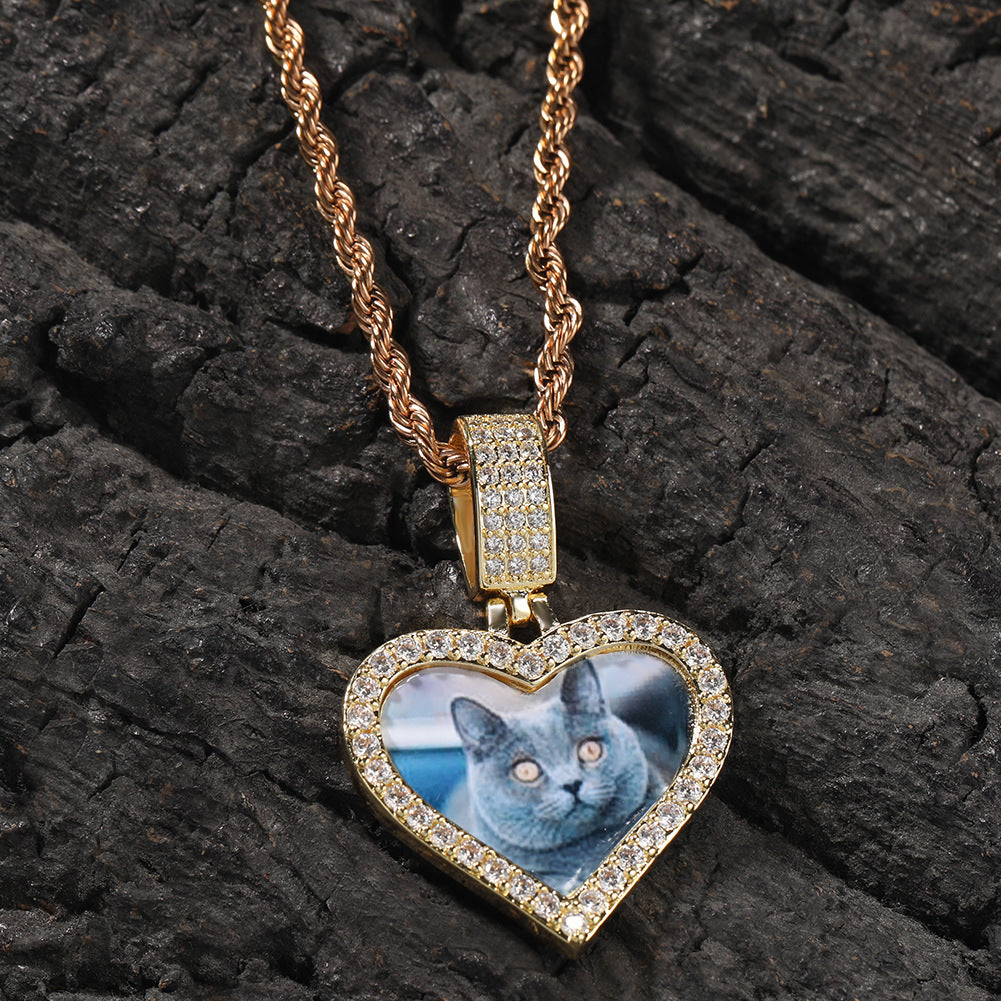 Customized photo heart shape pendant couple necklace