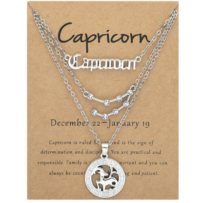 Zodiac Necklace Vintage English Star Image Pendant Three Piece Jewelry Set