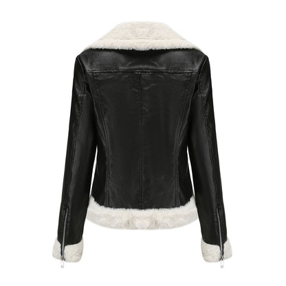 Autumn and winter fleece leather women&