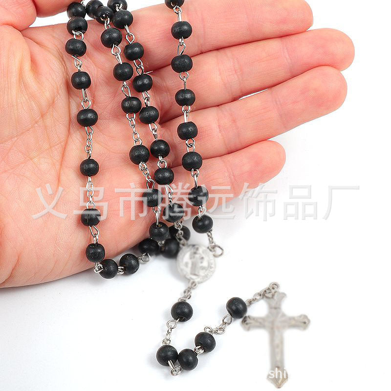 rosary necklace black wooden beads necklace