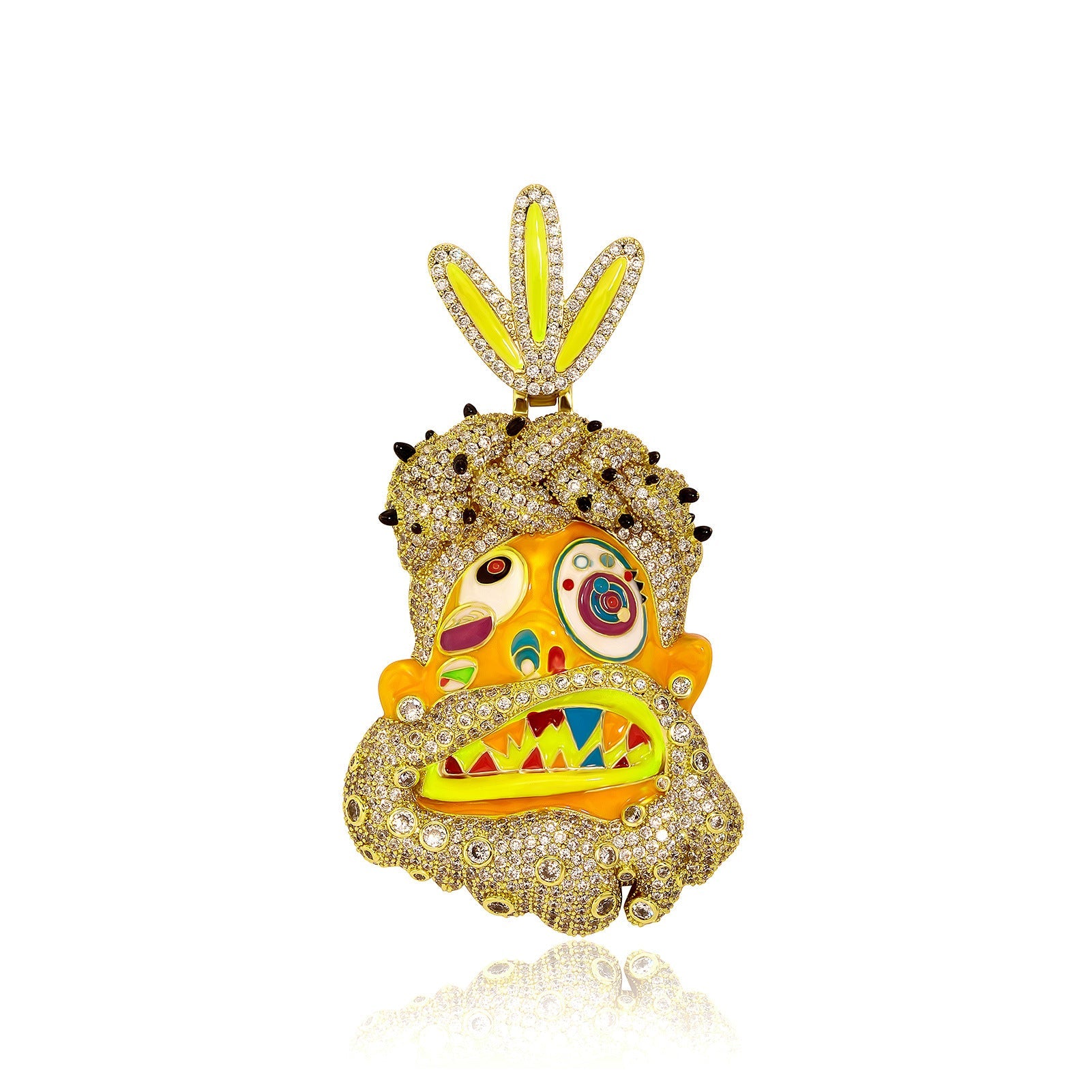 Diamond-studded colorful dripping oil cartoon head hip-hop pendant necklace wholesale