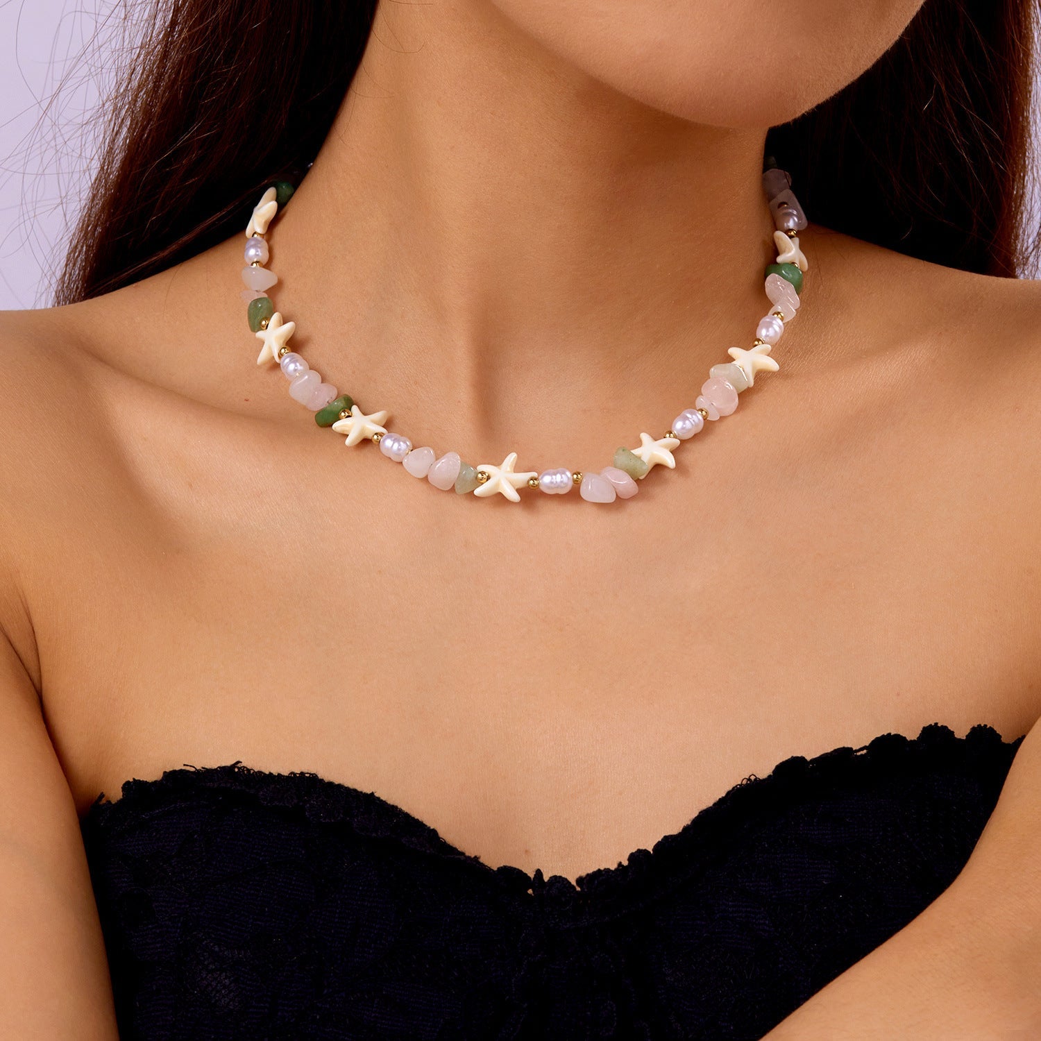 starfish necklace pearl multi-layer stacking necklace