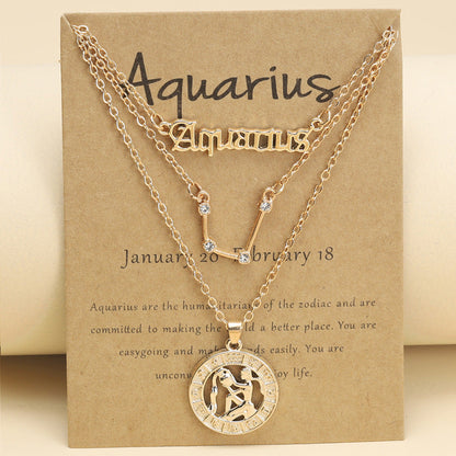 Zodiac Necklace Vintage English Star Image Pendant Three Piece Jewelry Set