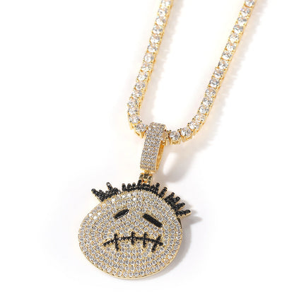 Hip-hop cartoon zircon spiky-head avatar necklace