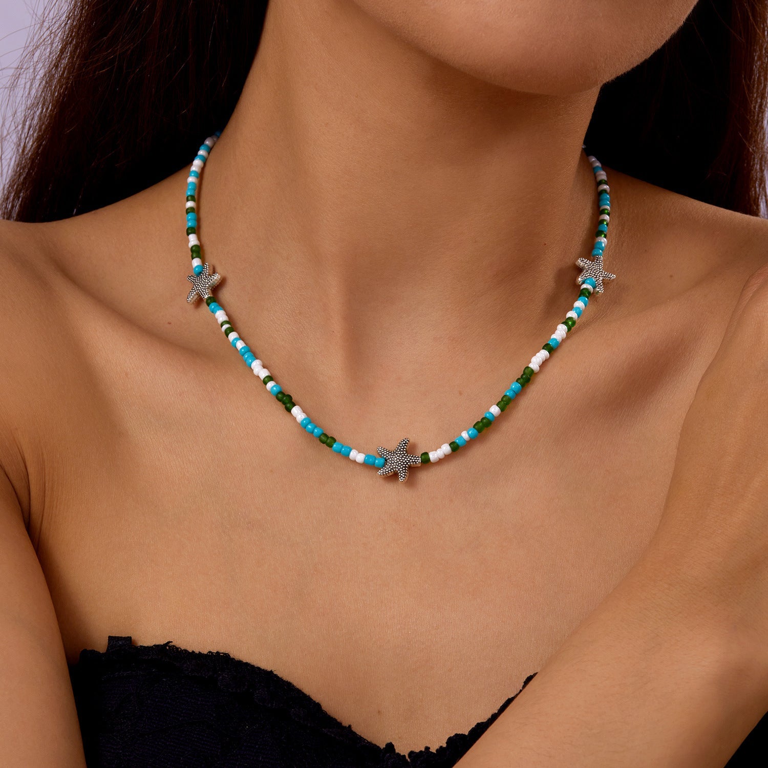 starfish necklace pearl multi-layer stacking necklace