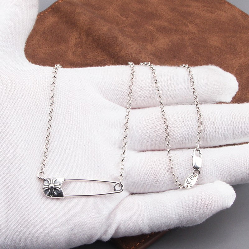 Retro cross pin necklace