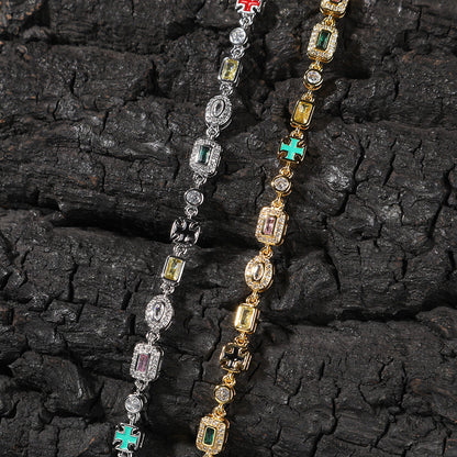 Hip-Hop Diamond-Encrusted 6mm Colored Gemstone Bracelet
