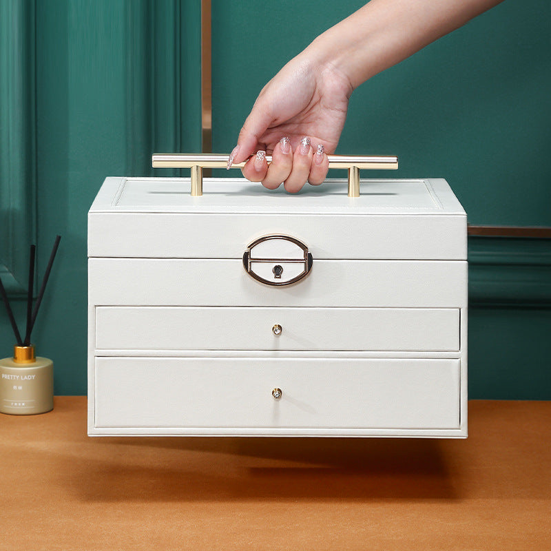 Portable large capacity jewelry box with large mirror