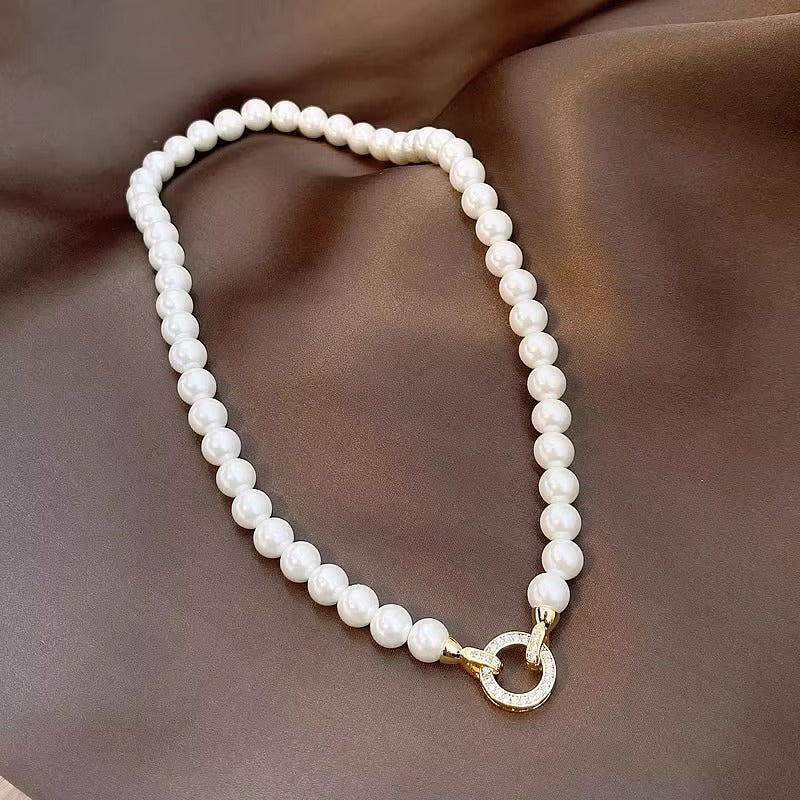 day collar large pearl inlaid zircon necklace