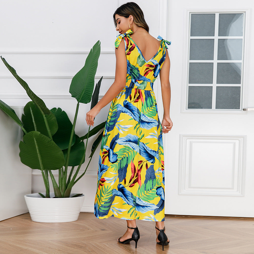 Hawaiian Beach Dress Summer Print Long Skirt Women&