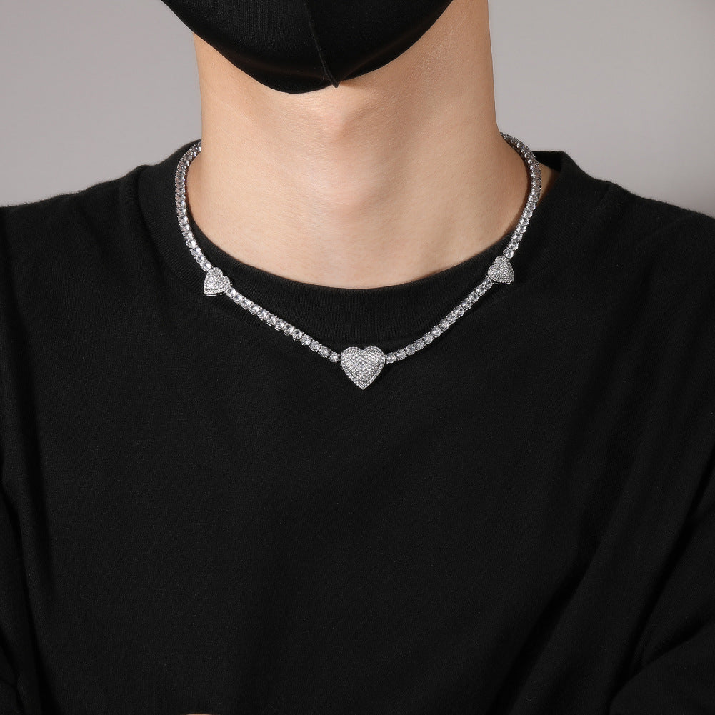 diamond tennis necklace Love heart chain