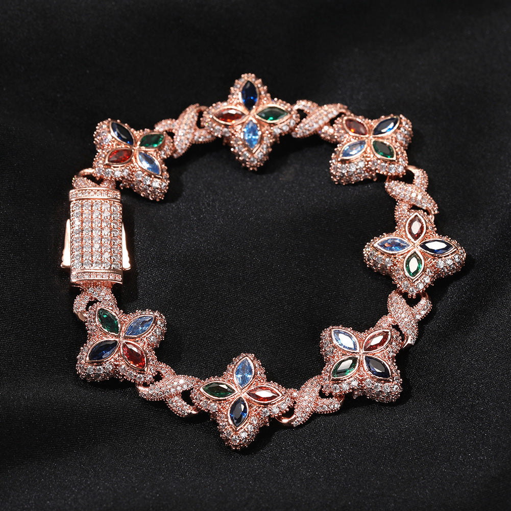 Hip-hop zircon colored infinite four-leaf clover bracelet