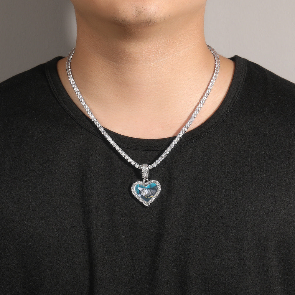 Customized photo heart shape pendant couple necklace