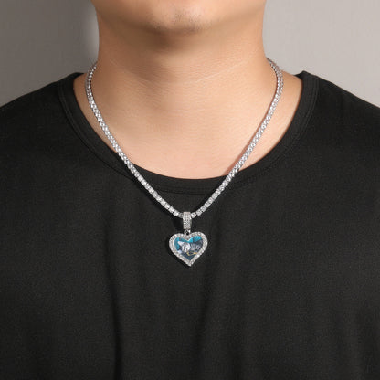 Customized photo heart shape pendant couple necklace