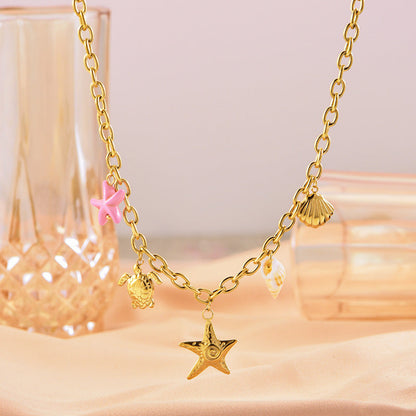 starfish turtle conch gold necklace
