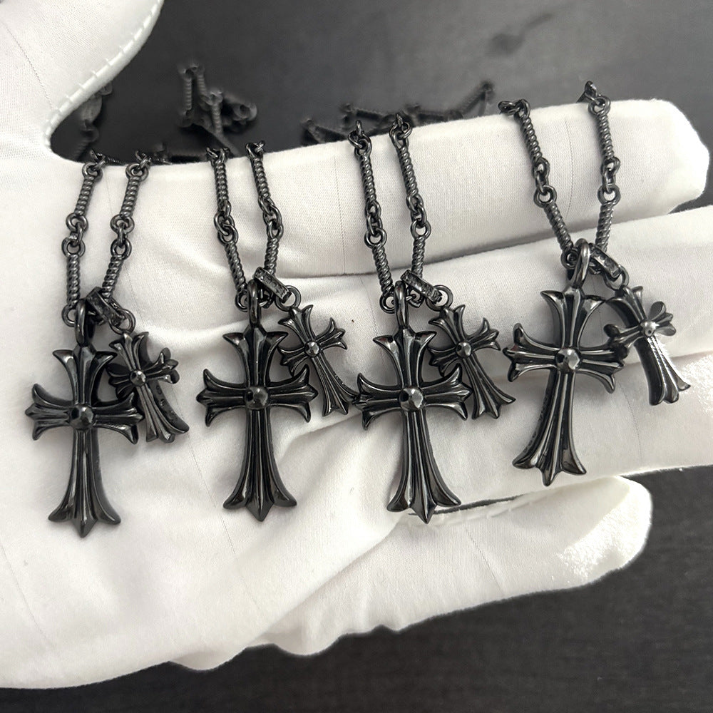 black double cross diamond Bamboo necklace