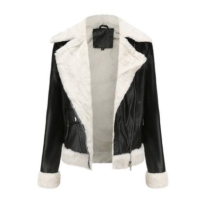 Autumn and winter fleece leather women&