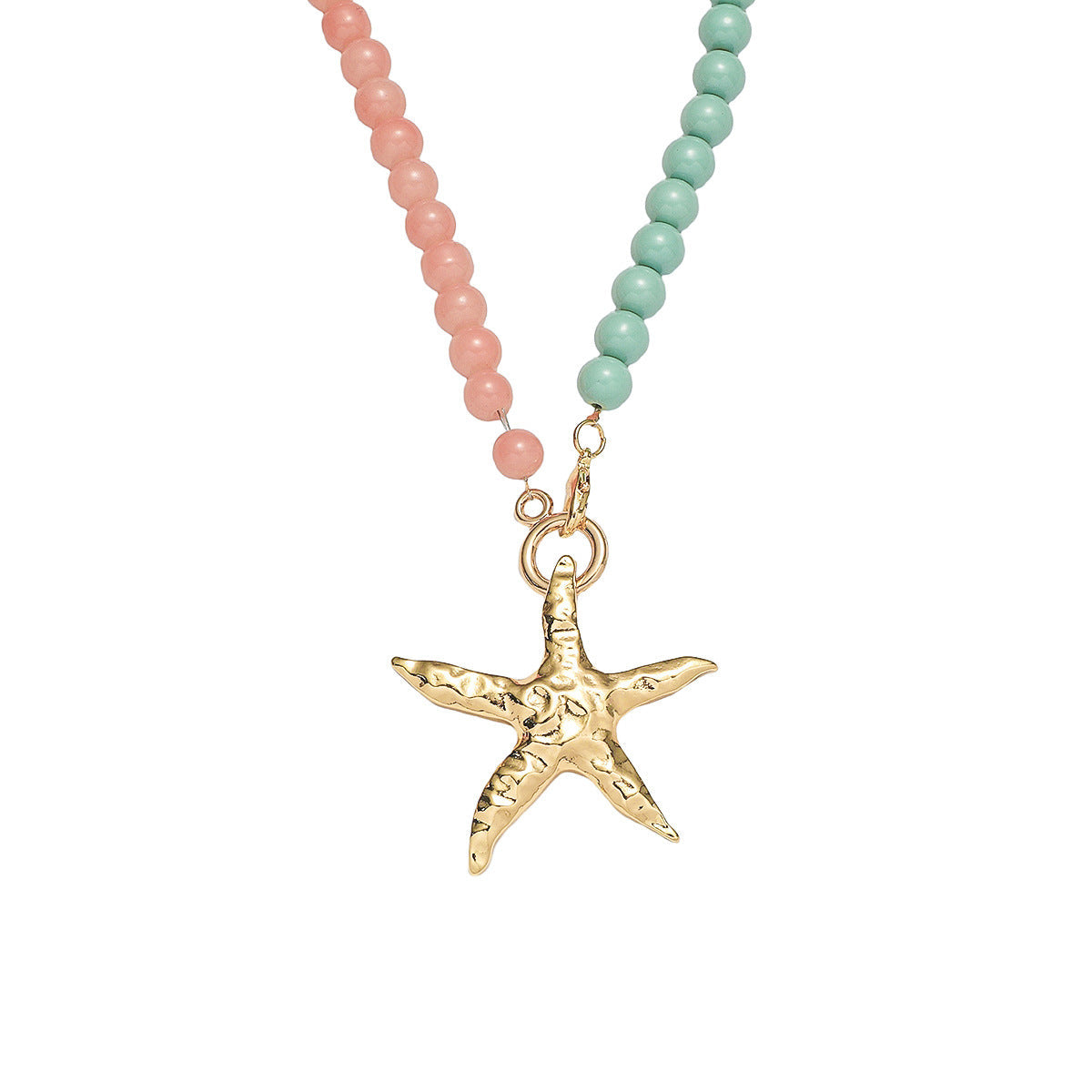 starfish necklace glass beaded red green necklace