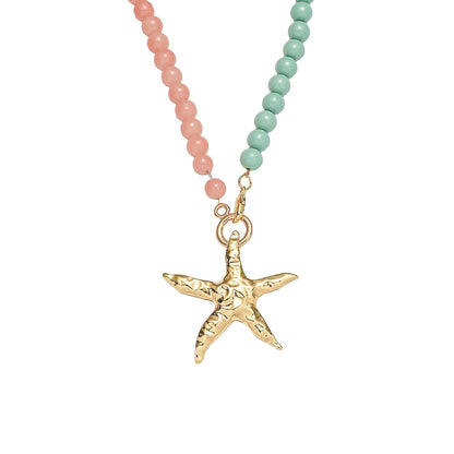 starfish necklace glass beaded red green necklace