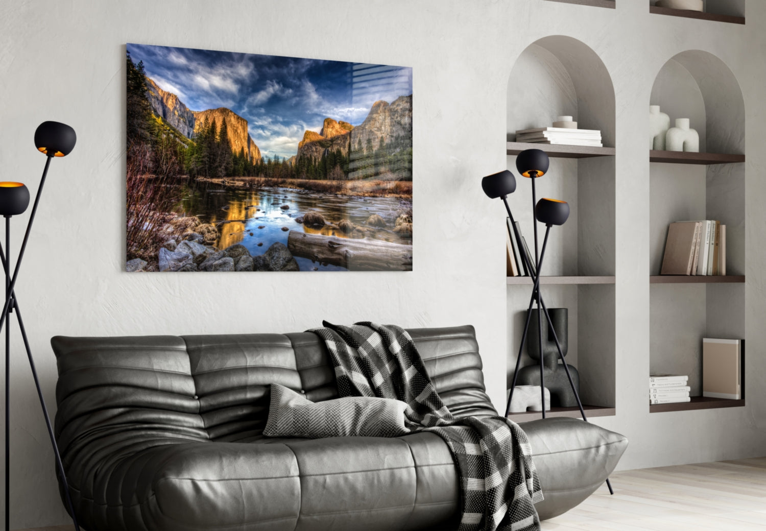 Yosemite Valley River Glass Wall Art