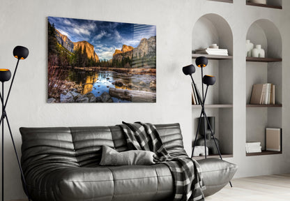 Yosemite Valley River Glass Wall Art