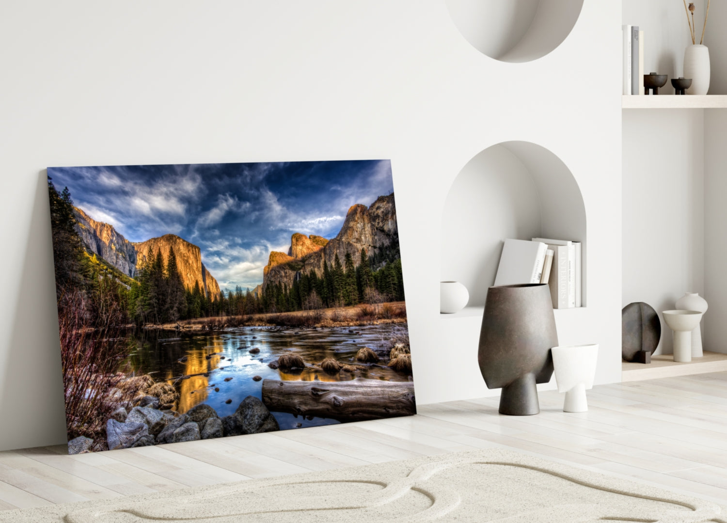Yosemite Valley River Glass Wall Art