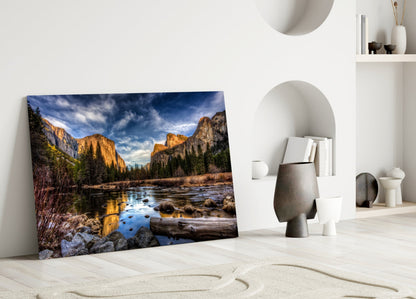 Yosemite Valley River Glass Wall Art