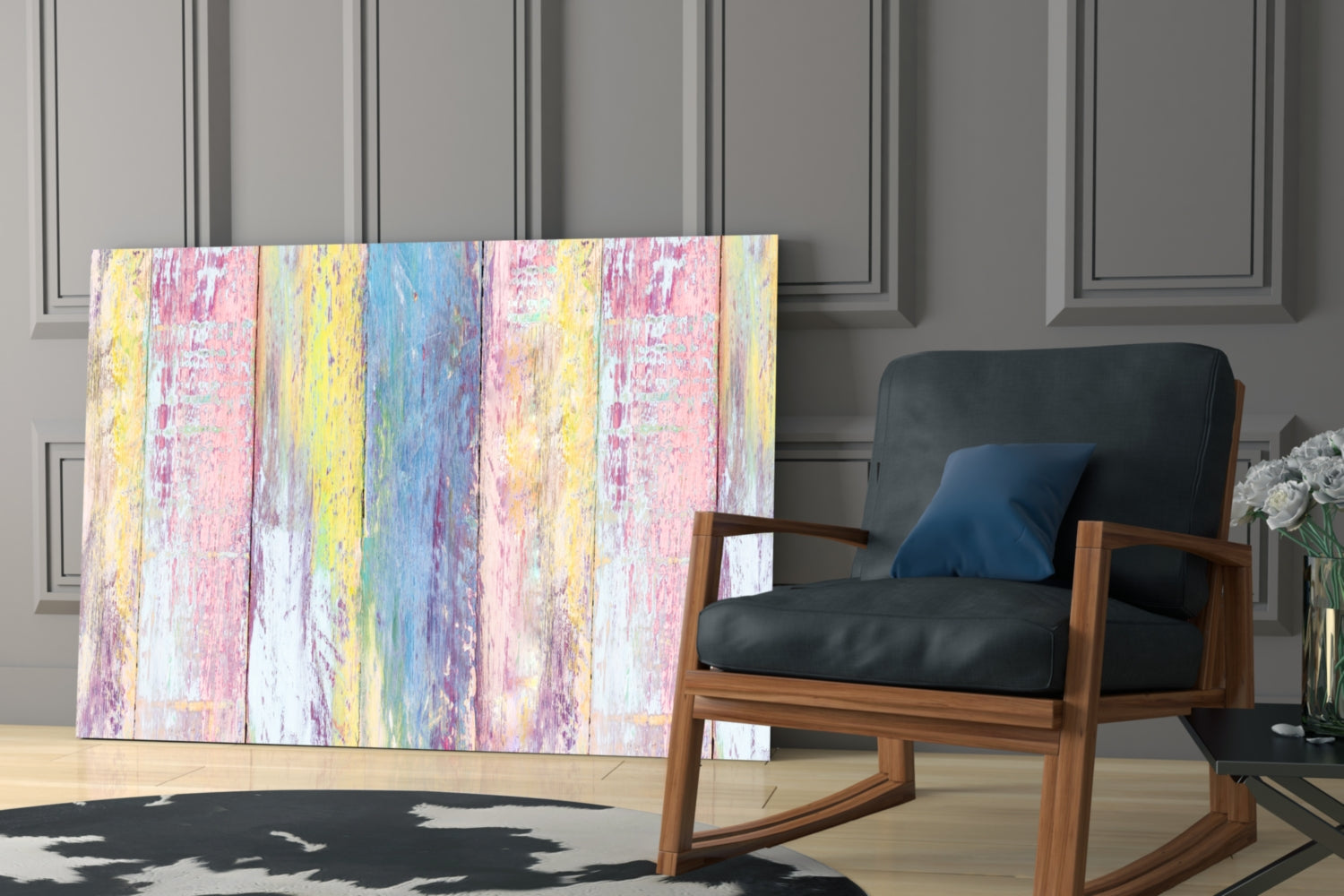 Pastel Painted Wood Planks Glass Wall Art