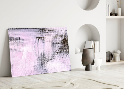 Blush Pink Black Brushstroke Glass Wall Art
